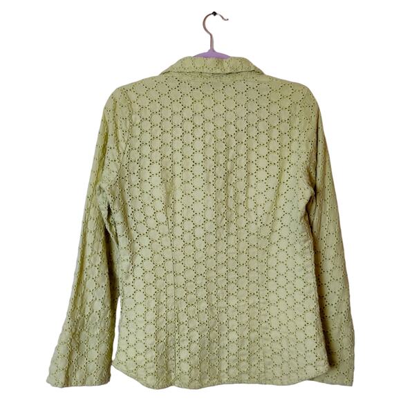 Vintage Carole Little Linen Eyelet Pistachio Green Long Sleeve Blouse Medium 90s - Picture 2 of 10